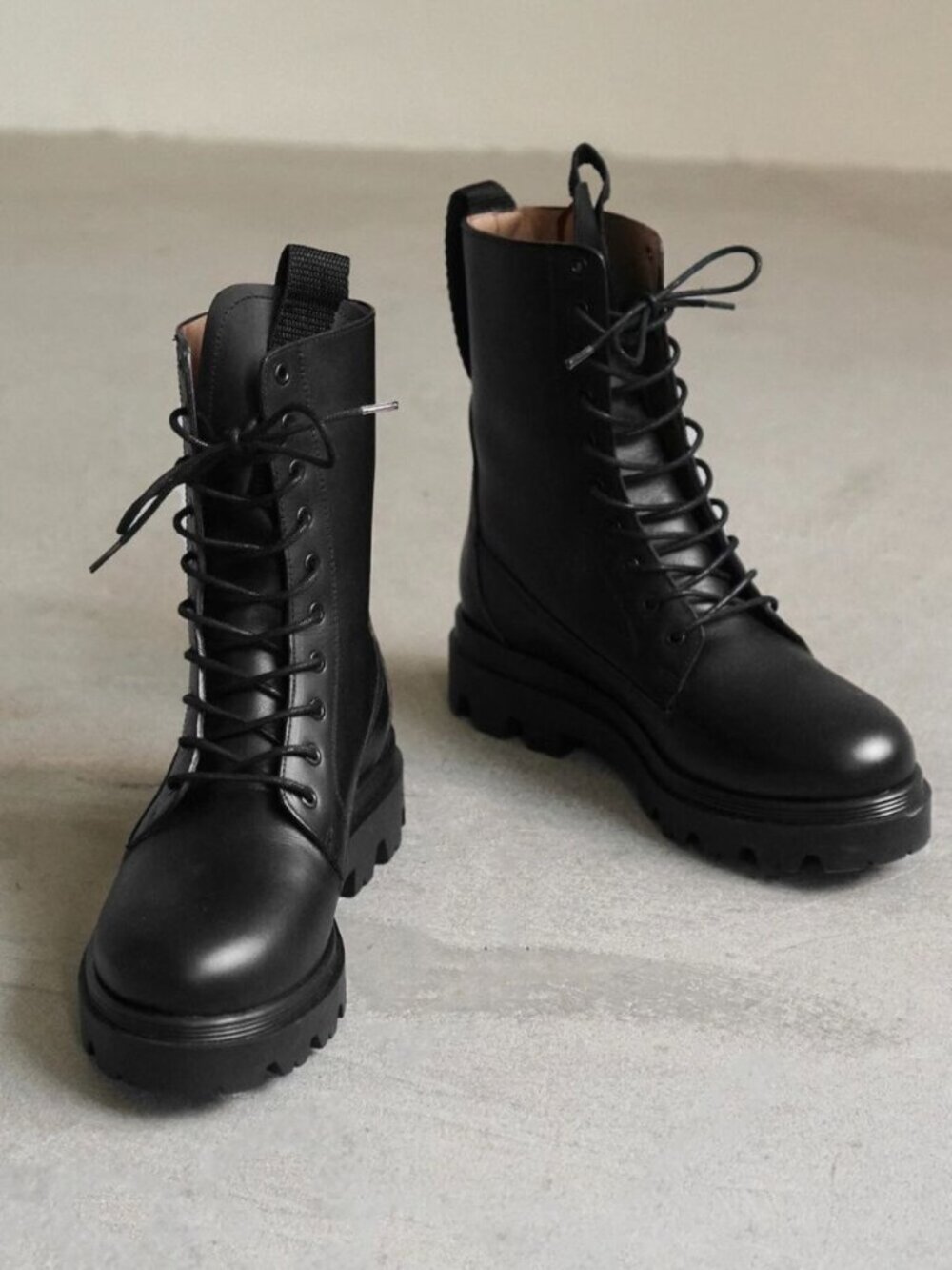 Flattered Black Leather Combat Boots - EU 37